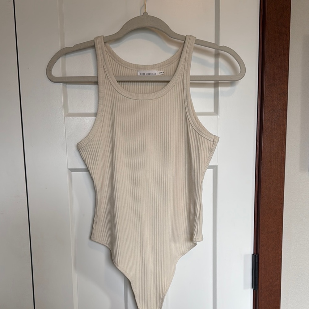 Good American Beige Ribbed Bodysuit
